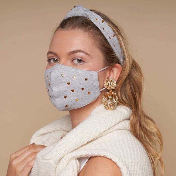 Lele Sadoughi Gray Heat Studded Embellished Facemask and Headband Set NEW - Picture 2 of 9